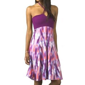 Prana Women's XS Solana Grapevine Gemstone Halter A-Line Dress Purple EUC